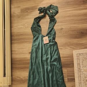 Hello Molly Forest Green Satin Halter Dress